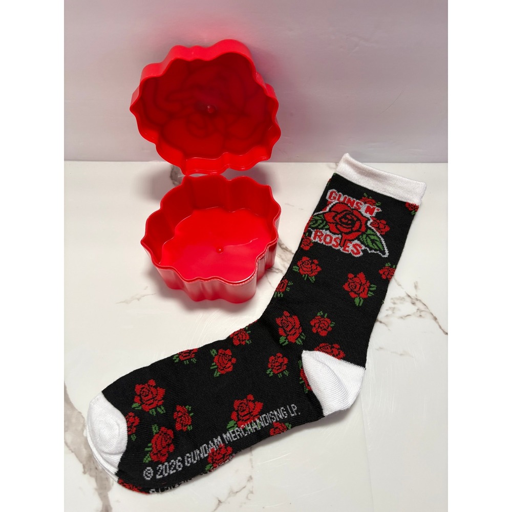 Guns N Roses Crew Socks with Rose Shaped Gift Case Black Red CultureFly One Size